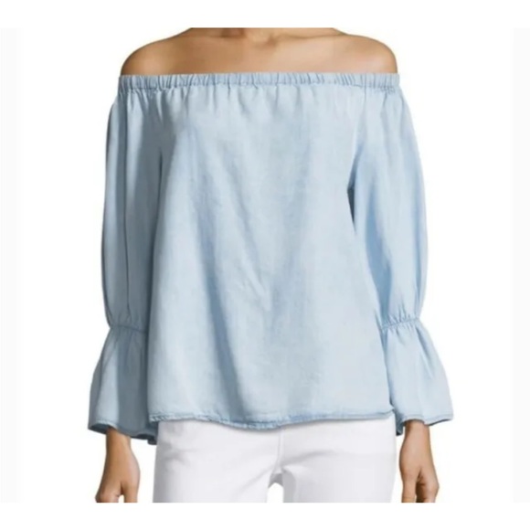 Sanctuary Anthropologie Off the Shoulder Chambray Top size L - Picture 1 of 5